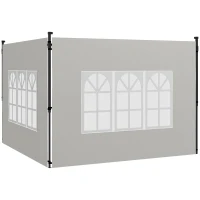 Outsunny Set 2 Pareti Laterali per Gazebo 3x3 m e 3x6m con Finestre, in PE e Plastica, 293x193 cm, Bianco(m-1)