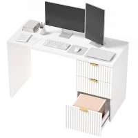 HOMCOM Computer Desk with 3 Drawers Reversible Home Office Desk 120 cm, White(m-15)