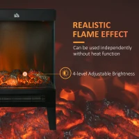 HOMCOM 180° Charming Electric Fireplace Heater, Quiet Freestanding Stove with LED Flame Effect, 3-Sided Tempered Glass Panels, Level-less Temperature Control, Overheat Protection, 1000W/2000W, Black(m-4)