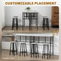 HOMCOM 6-Piece Bar Table Set, 2 Breakfast Tables with 4 Stools, Counter Height Dining Tables & Chairs for Kitchen, Living Room, Grey(m-4)