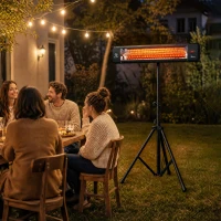 Outsunny 2500 W Electric Infrared Patio Heater, IP65 Outdoor Garden Heater with Tripod, 3 Heat Settings, 24H Timer, Black(m-9)
