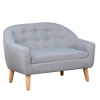 HOMCOM Children's Armchairs Kids Armchair Toddler Chair 2 Seater Wood Frame Mini Sofa for Bedroom Playroom Grey(m-1)