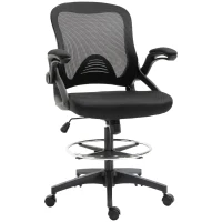 Vinsetto Chaise bureau ergonomique, fauteuil de bureau avec repose-pieds, chaise de dessin à dossier en maille, hauteur réglable, accoudoirs, assise rembourrée et pivotante 360°, noir(m-1)