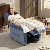 HOMCOM Poltrona Relax Reclinável Manual Estofada em Veludo com Apoio para Pés 73x86x100 cm Azul Escuro(m-10)