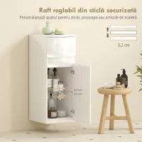 HOMCOM Dulap suspendat pentru baie cu sertar, ușă lucioasă și raft din sticlă reglabil, alb(m-5)