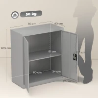 Vinsetto Armário de Escritório Metálico com 2 Portas Fechadura Prateleira Ajustável Armário Metálico 80x40x92,5 cm Cinza(m-3)