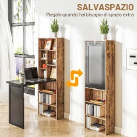 HOMCOM Scrivania Moderna Pieghevole con Libreria e Lavagna, in Legno e Metallo, 98x51x153 cm, Marrone Rustico(m-4)