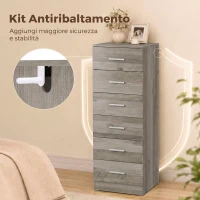 HOMCOM Cassettiera Moderna a 6 Cassetti per Camera, 40x40x110 cm, Grigio(m-6)