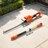 Outsunny Trimmer pentru Gard Viu pe Baterie 18V, Trimmer pentru Grădină cu 2 Baterii de 4Ah, Încărcător, Târnă Telescopică Reglabilă din Aluminiu, Lamă Cu Acțiune Dublă de 51cm pentru Ramuri, Portocaliu(m-3)