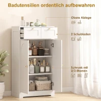 HOMCOM Smalle badkamerkast met 2 laden en verstelbare legplank, 60 x 30 x 108 cm, wit(m-4)