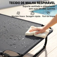Outsunny Espreguiçadeira Dobrável Encosto Ajustável Orifício de Leitura Almofada de Apoio e Braços Carga 120 kg 145x72x89 cm Cinzento Escuro(m-6)