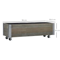 Outsunny Fioriera Rettangolare in Legno di Abete con Ruote e Freno, 96x30.6x30 cm, Grigio(m-3)