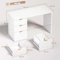 HOMCOM Computer Desk with 3 Drawers Reversible Home Office Desk 120 cm, White(m-3)
