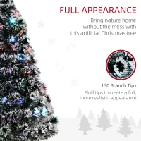 HOMCOM 4ft Artificial Prelit Christmas Tree, Snow Xmas Tree with Colourful LED Lighting Fiber Optics, Green White(m-5)