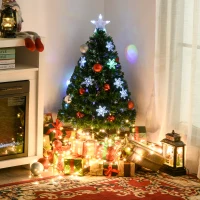 HOMCOM 3FT Green Fibre Optic Artificial Christmas Tree Xmas Colourful LED Scattered Tree with Snowflakes Ornaments Fireproofing(m-2)