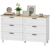 HOMCOM Cómoda Dormitorio con 6 Cajones Patas de Madera para Salón Oficina 120x38x71 cm Blanco(m-11)