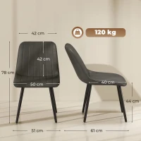 HOMCOM Faux Leather Upholstered Kitchen Chairs, Modern Dining Chairs Set of 2 with Metal Legs for Dining Room, Grey(m-3)