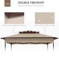 Outsunny Pop up Gazebo Cover, 2-Tier Gazebo Roof Replacement for 3.25m x 3.25m Frame, 30+ UV Protection, Beige(m-6)