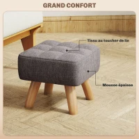 HOMCOM Repose pied salon ottoman siège rembourré en tissu avec pieds en bois 27 x 27 x 26 cm gris(m-5)