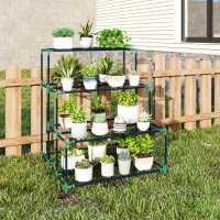 Outsunny Raft Suport Plante cu 4 Niveluri din Oțel, 94x84x110 cm, Verde Închis(m-10)