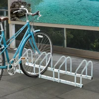 HOMCOM Bike Stand Parking Rack Floor or Wall Mount Bicycle Cycle Storage Locking Stand (5 Racks, Silver)(m-14)