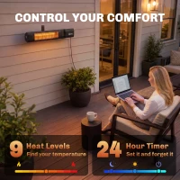 Outsunny 2000 W Electric Infrared Patio Heater, IP65 Outdoor Garden Heater with APP/Touch/Remote Control, 9 Heat Settings, Black(m-6)