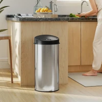 HOMCOM Poubelle de cuisine automatique 30 L en acier inoxydable, couvercle à fermeture en douceur, 32 x 30 x 68 cm, argent(m-10)