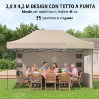 Outsunny Gazebo Pop Up Pieghevole con Pareti Laterali e Finestre, 2.9x4.3 m, in Metallo e Tessuto Oxford, Marrone Sabbia(m-4)