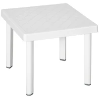 Outsunny Garden Side Table Plastic Outdoor Square Coffee End Table for Drink Snack, White(m-10)