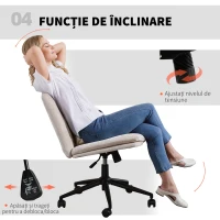 HOMCOM, Scaun de Birou Reglabil, Înclinabil și Rotativ, din Chenille, 62x67x83-93 cm, Bej(m-7)