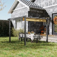 Outsunny 3 x 3m Aluminium Pergola, with Retractable Roof - Khaki(m-10)