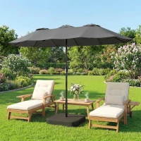 Outsunny Ombrellone Doppio a 12 Stecche con Manovella, Base a Croce e Sacchi, in Metallo e Poliestere, 3x1.5 m, Grigio Scuro(m-10)