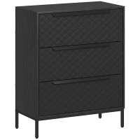 HOMCOM Chest of Drawers, Dresser with 3 Fabric Drawers and Aluminium Handles - Black(m-1)