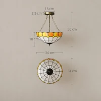 HOMCOM Tiffany Style Ceiling Light, Vintage Chandelier with 3 E27 Sockets, Semi Flush Mount for Living Room, Bulbs Not Included(m-3)