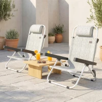 Outsunny Set 2 Șezlonguri Pliabile și Reclinabile cu Tetieră, Cadru Aluminiu și Textilenă, 62x61x80 cm, Gri(m-9)