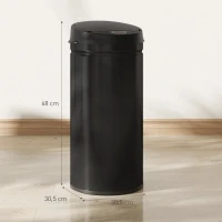 HOMCOM Poubelle cuisine automatique 42L acier inoxydable, poubelle à couvercle à fermeture en douceur, 30,5x30,5x68cm, noir(m-3)