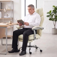 HOMCOM Executive Office Chair, PU Big and Tall Office Chair 180 kg with Wide Seat, Reclining, Lumbar Support, Beige(m-8)