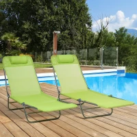 Outsunny Set of Two Steel Frame Sun Loungers, with Reclining Backs - Green(m-10)
