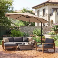 Outsunny 3 m Cantilever Parasol with Protective Cover and Wind Ropes, Banana Parasol with Crank Handle, Khaki(m-9)