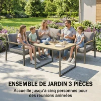 Outsunny Salon de Jardin Extérieur 3 Pièces 5 Personnes, 2 Canapés avec Coussins Épais, 1 Table Basse, 183x183x72cm, Gris Foncé(m-4)