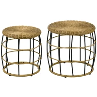 Outsunny Lot de 2 tables basses gigognes de jardin table d'appoint ronde encastrables résine tressée imitation rotin kaki foncé(m-1)