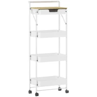 HOMCOM Carrito Auxiliar con Ruedas de 4 Niveles con Cajón Encimera y Cestas de Rejilla para Dormitorio Baño Cocina Blanco(m-2)