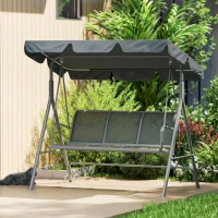 Outsunny Metal Garden Swing Chair, 3-Seater Swing Seat, Patio Hammock Bench Canopy Lounger, Dark Grey(m-9)