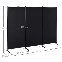 HOMCOM Lot de 2 paravents 3 panneaux dim. 2,53L x 0,5l x 1,82H m Brise-Vue paravent sur Pied séparateur métal Polyester Noir(m-3)