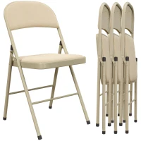 HOMCOM Lot de 4 chaises pliantes et portables intérieur avec assises et dossiers rembourrés en velours, cadre en acier, beige(m-13)