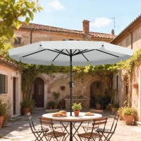 Outsunny 3 m Garden Parasol with Tilt Mechanism & Crank Handle, UPF 30+ Patio Umbrella Outdoor Table Umbrella, Light Grey(m-10)