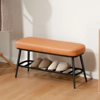 HOMCOM PU Leather Shoe Storage Bench - Brown(m-10)