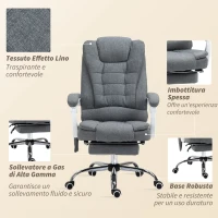 Vinsetto Poltrona da Ufficio con Telecomando e 6 Punti di Massaggio, in Tessuto Effetto Lino, 67x79x111-121 cm, Grigio(m-8)