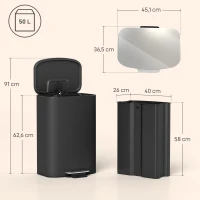 HOMCOM Poubelle cuisine 50L, poubelle à pédale, seau intérieur amovible, couvercle à fermeture douce, 45,1x36,5x62,6cm, noir(m-3)