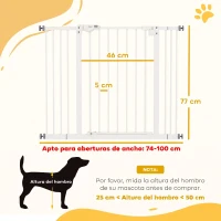 PawHut Barrera de Seguridad para Perros 74-100 cm con Extensiones Montaje a Presión y Doble Bloqueo Blanco(m-3)